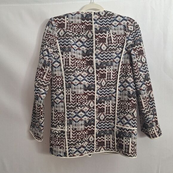 Zara Womens Jacquard Blazer Long Sleeve Moto Textured Aztec Tribal Small - Picture 2 of 13